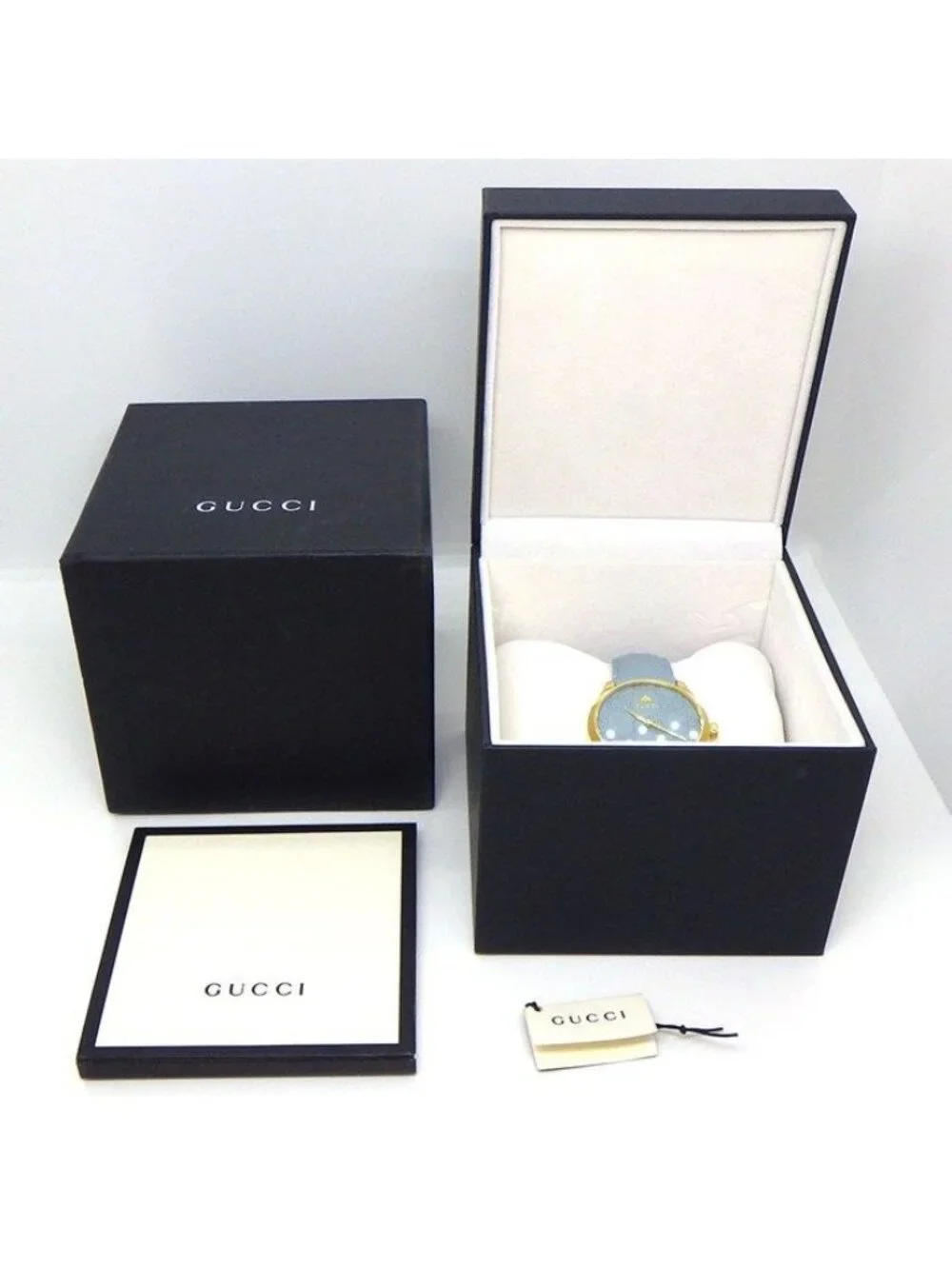 Gucci Watch G-Timeless 126.4 Blue Dial SS Leather Strap Quartz Analog